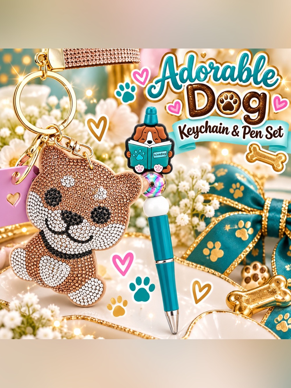 Adorable Dog 🐶 Keychain & Pen Set 🐾